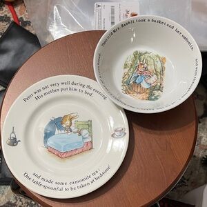 Wedgwood Peter Rabbit Children's Bowl and Plate Set - White and Blue